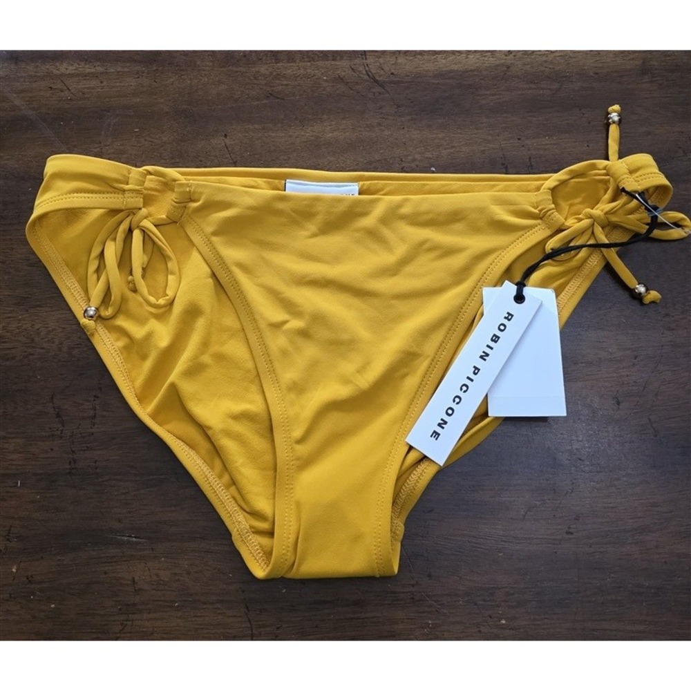 NWT Robin Piccone Luca M Side-Tie Yellow Mustard Full Bikini Swim Bottom 132400